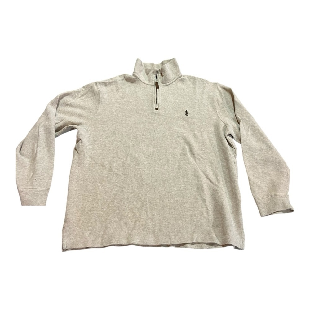 Polo Ralph Lauren Luxury Jersey Quarter-Zip Pullover Tuscan Beige Heather Sz XL